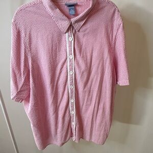 Liz & Me Pink Seersucker Striped Button Down Shirt 3X 26/28W Cotton